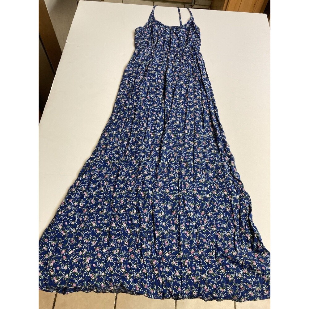 Connection Women’s Blue Pink Green Floral Strappy Sleeveless Maxi Dress S